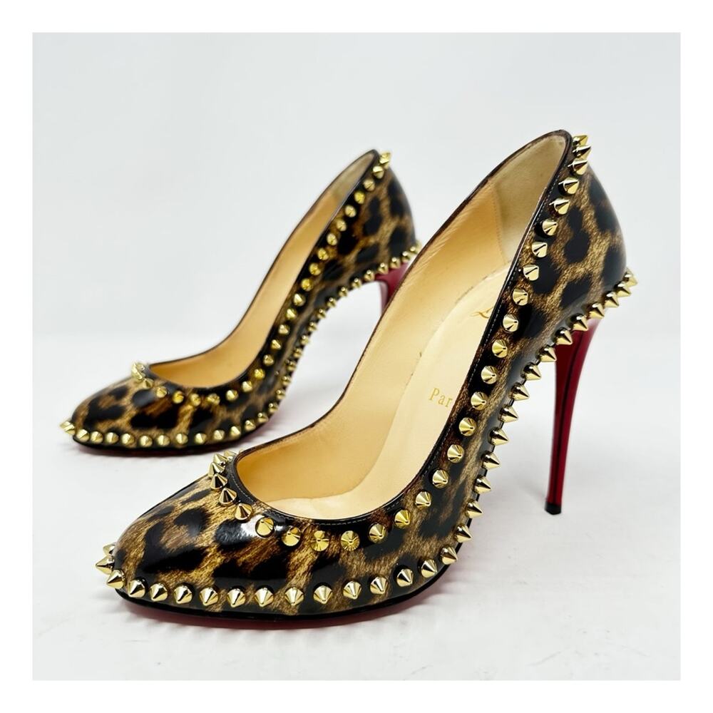 Christian Louboutin Dorispiky Leopard Patent Heels Womens Size EU 37.5